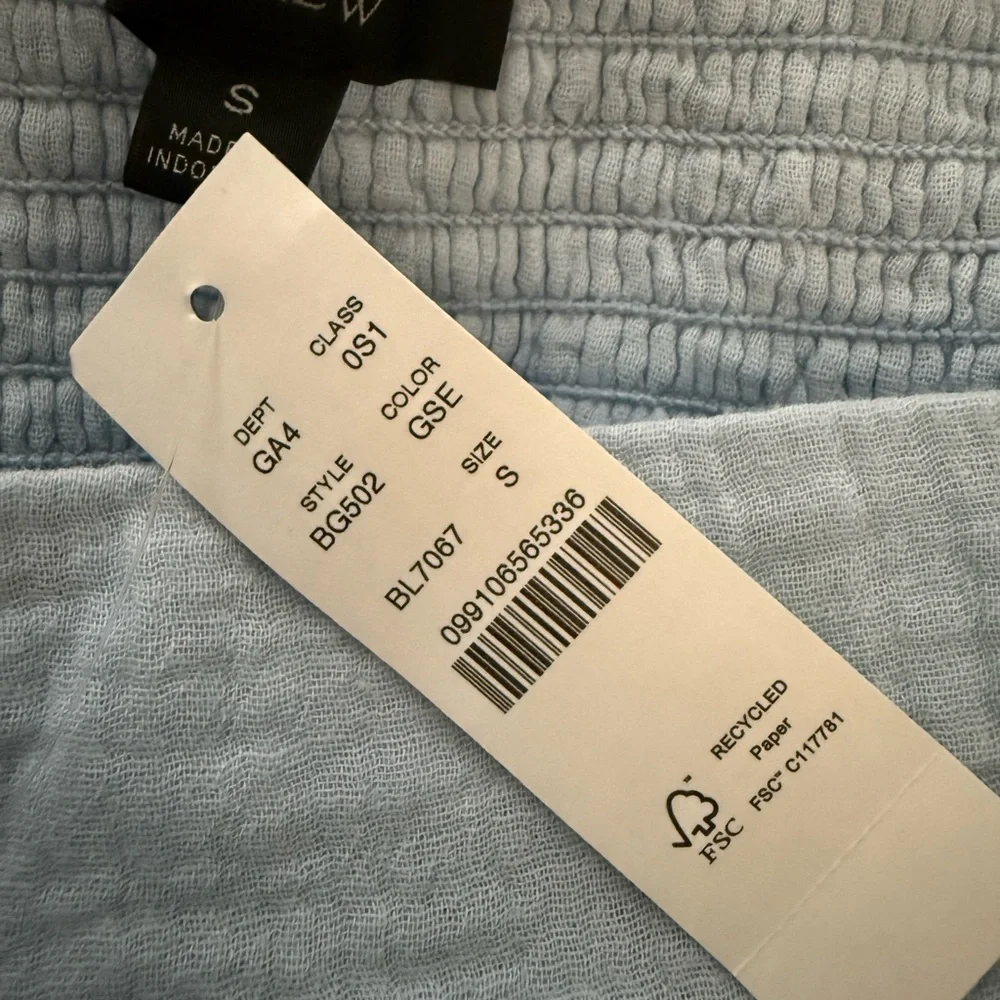 J Crew Light Blue Gauze Square Neck Balloon Sleeve Dress S Boho Cottagecore NWT